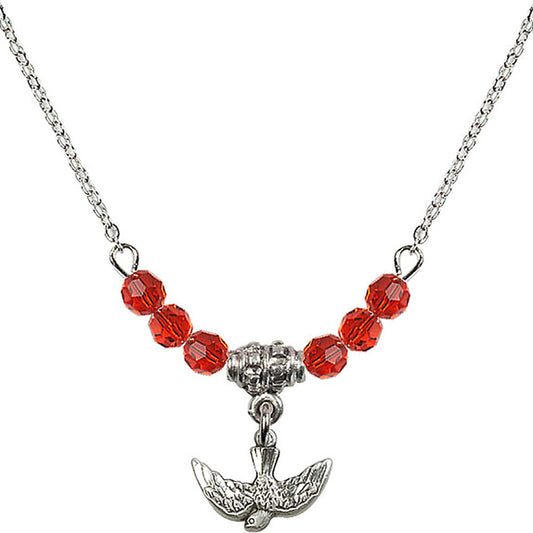Sterling Silver Holy Spirit Birthstone Necklace with Ruby Beads - 5911