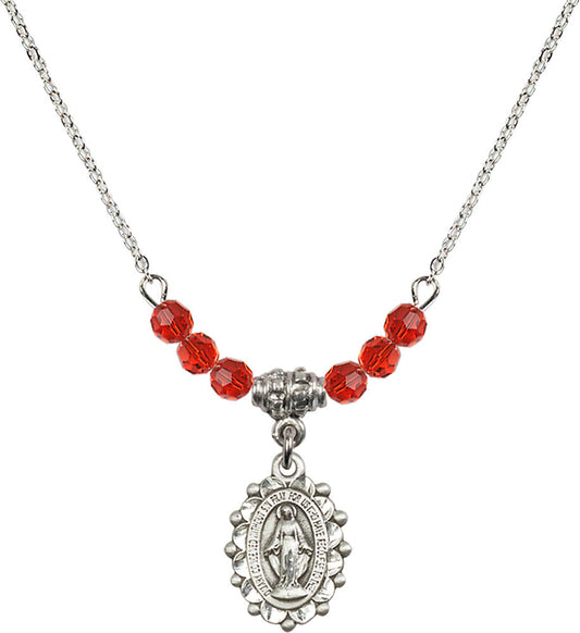 Sterling Silver Miraculous Birthstone Necklace with Ruby Beads - 6040