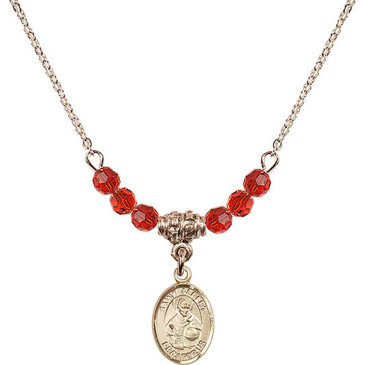 14kt Gold Filled Saint Albert the Great Birthstone Necklace with Ruby Beads - 9001