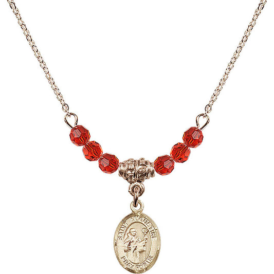 14kt Gold Filled Saint Augustine Birthstone Necklace with Ruby Beads - 9007