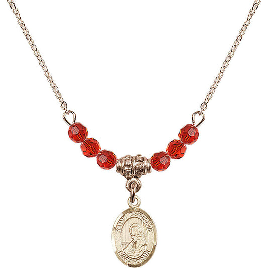 14kt Gold Filled Saint Benjamin Birthstone Necklace with Ruby Beads - 9013