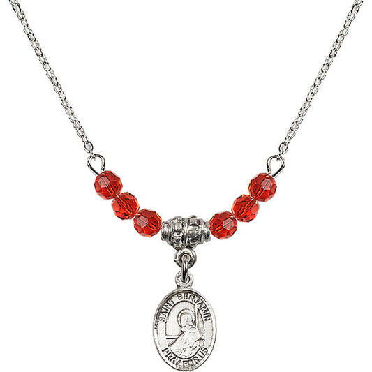 Sterling Silver Saint Benjamin Birthstone Necklace with Ruby Beads - 9013