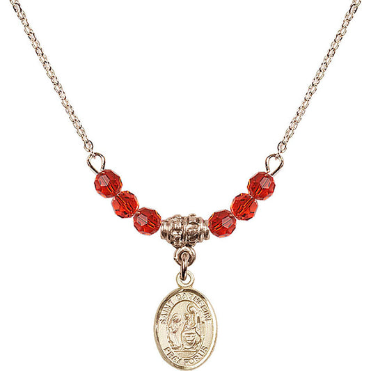 14kt Gold Filled Saint Catherine of Siena Birthstone Necklace with Ruby Beads - 9014