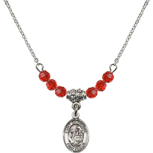 Sterling Silver Saint Catherine of Siena Birthstone Necklace with Ruby Beads - 9014