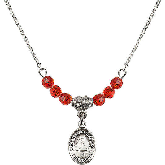 Sterling Silver Saint Katharine Drexel Birthstone Necklace with Ruby Beads - 9015