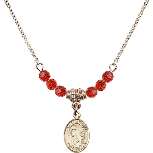 14kt Gold Filled Saint Brendan the Navigator Birthstone Necklace with Ruby Beads - 9018