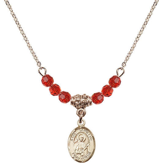14kt Gold Filled Saint Camillus of Lellis Birthstone Necklace with Ruby Beads - 9019