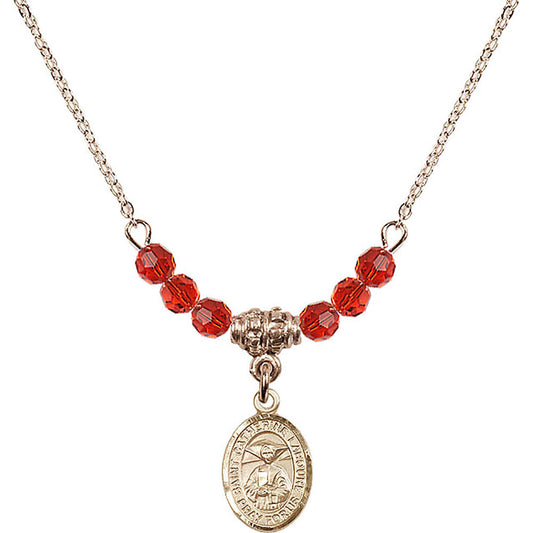 14kt Gold Filled Saint Catherine Laboure Birthstone Necklace with Ruby Beads - 9021