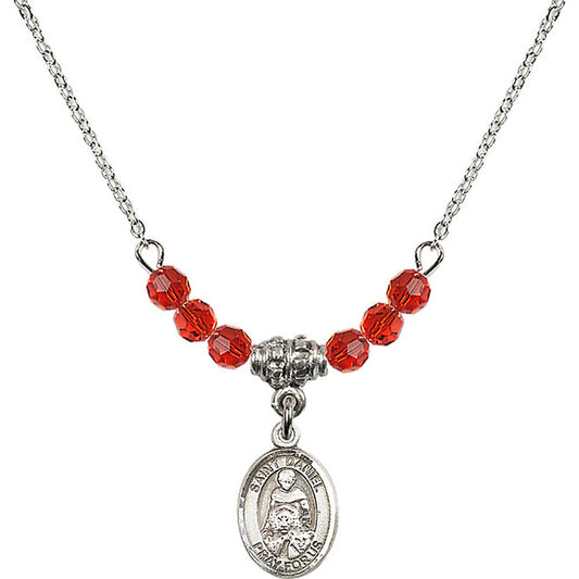 Sterling Silver Saint Daniel Birthstone Necklace with Ruby Beads - 9024