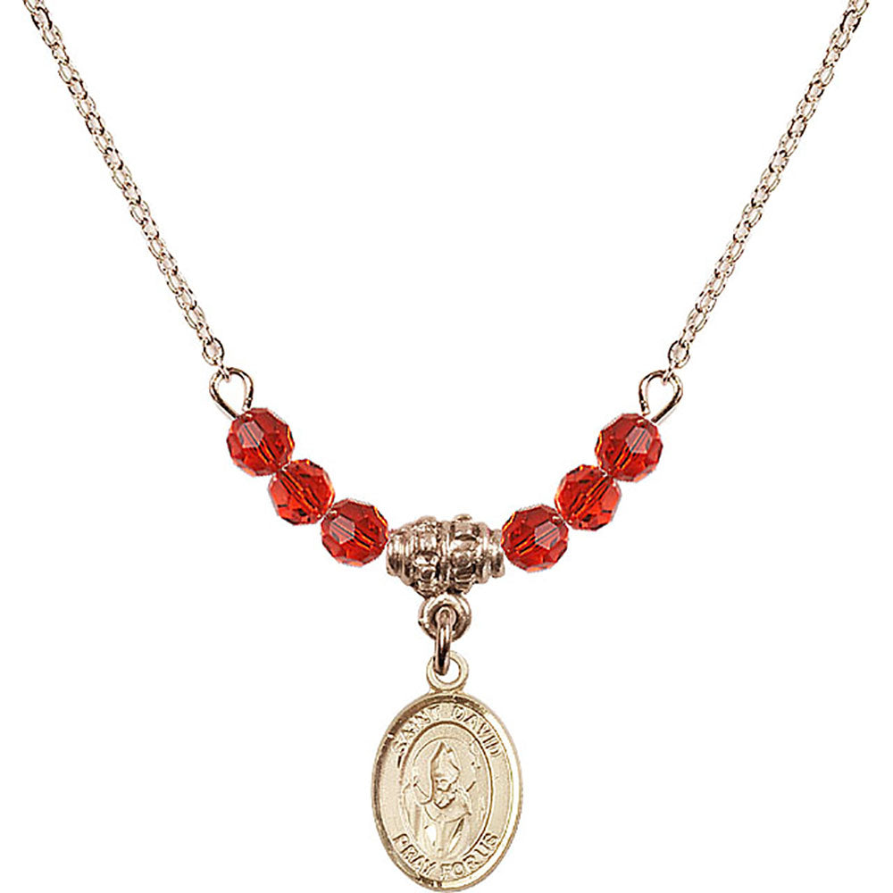 14kt Gold Filled Saint David of Wales Birthstone Necklace with Ruby Beads - 9027