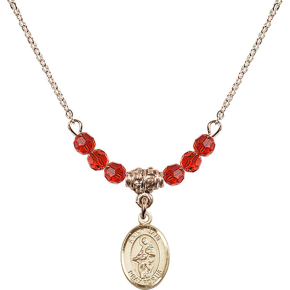 14kt Gold Filled Saint Jane of Valois Birthstone Necklace with Ruby Beads - 9029
