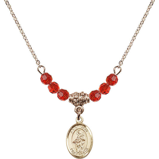 14kt Gold Filled Saint Jane of Valois Birthstone Necklace with Ruby Beads - 9029