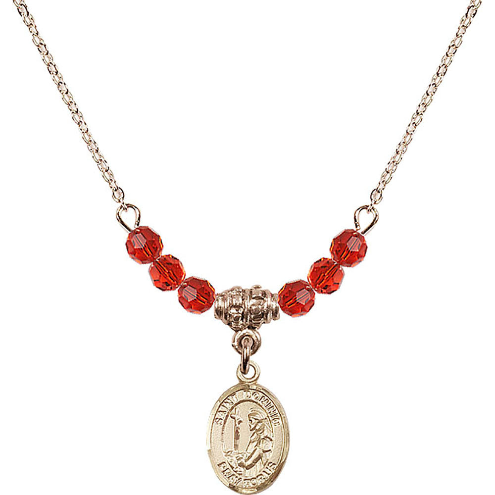 14kt Gold Filled Saint Dominic de Guzman Birthstone Necklace with Ruby Beads - 9030