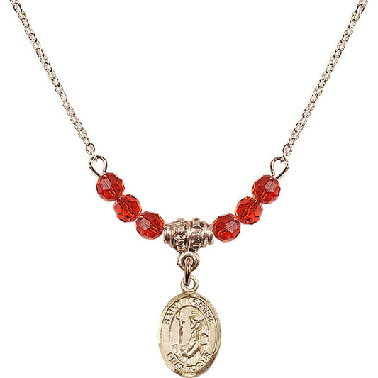 14kt Gold Filled Saint Dominic de Guzman Birthstone Necklace with Ruby Beads - 9030