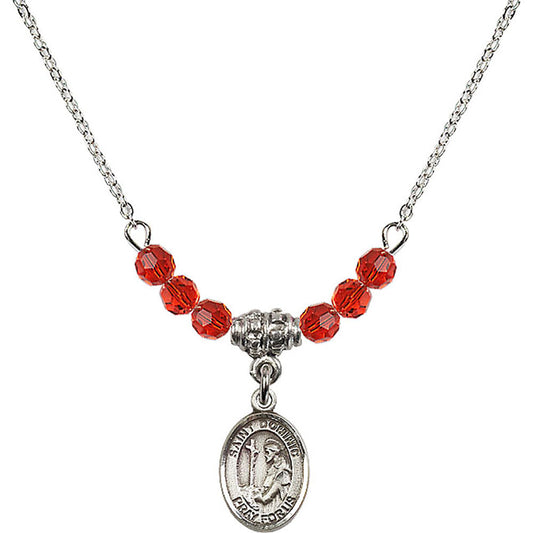 Sterling Silver Saint Dominic de Guzman Birthstone Necklace with Ruby Beads - 9030