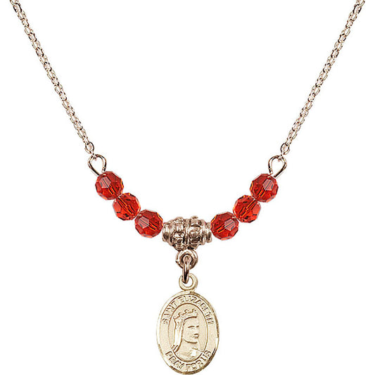 14kt Gold Filled Saint Elizabeth of Hungary Birthstone Necklace with Ruby Beads - 9033