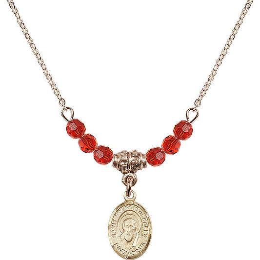 14kt Gold Filled Saint Francis de Sales Birthstone Necklace with Ruby Beads - 9035