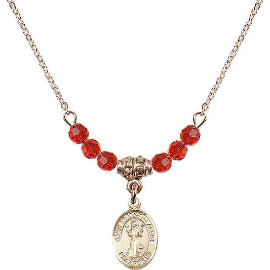14kt Gold Filled Saint Francis of Assisi Birthstone Necklace with Ruby Beads - 9036