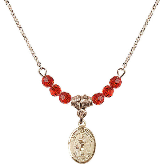 14kt Gold Filled Saint Genesius of Rome Birthstone Necklace with Ruby Beads - 9038