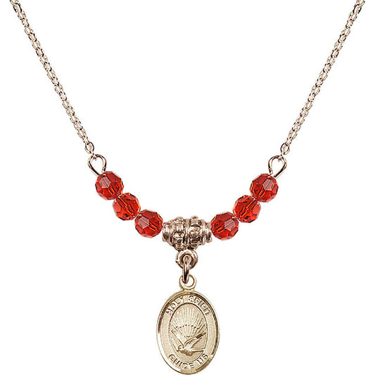 14kt Gold Filled Holy Spirit Birthstone Necklace with Ruby Beads - 9044