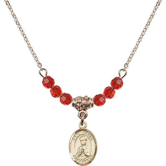 14kt Gold Filled Saint Henry II Birthstone Necklace with Ruby Beads - 9046
