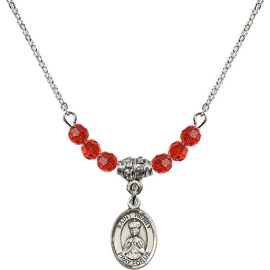 Sterling Silver Saint Henry II Birthstone Necklace with Ruby Beads - 9046