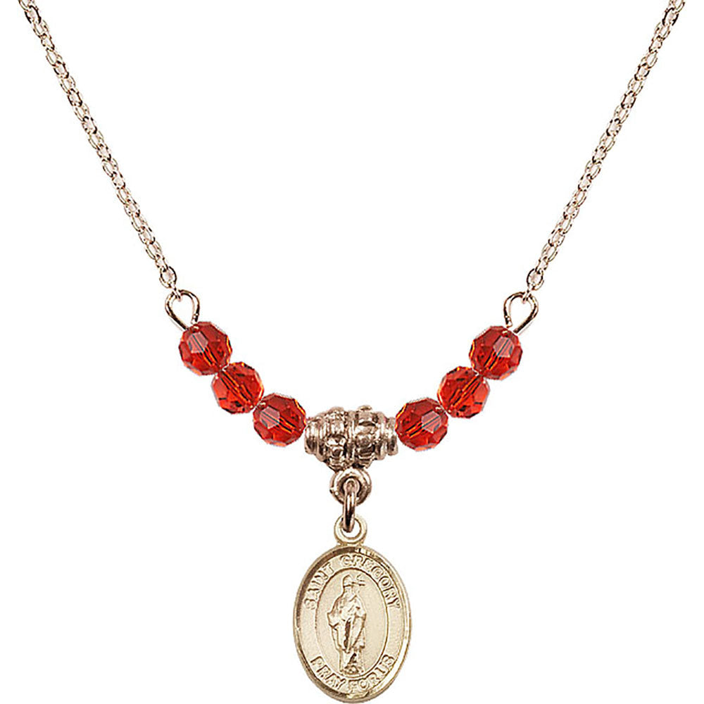 14kt Gold Filled Saint Gregory the Great Birthstone Necklace with Ruby Beads - 9048