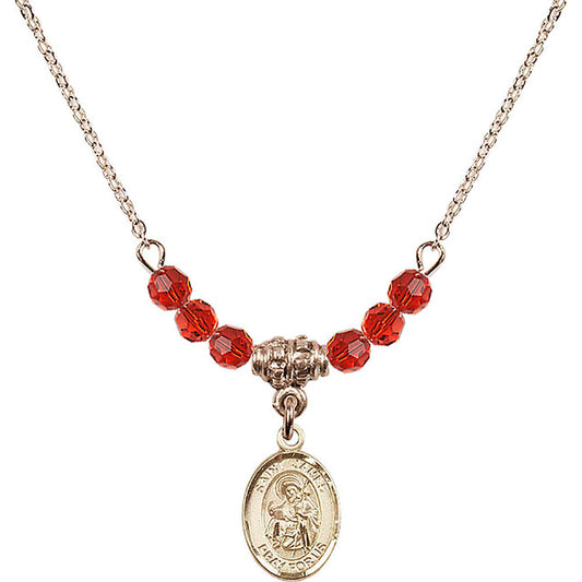 14kt Gold Filled Saint James the Greater Birthstone Necklace with Ruby Beads - 9050