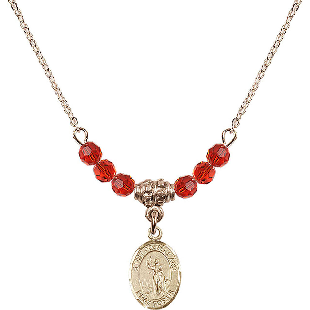 14kt Gold Filled Saint Joan of Arc Birthstone Necklace with Ruby Beads - 9053