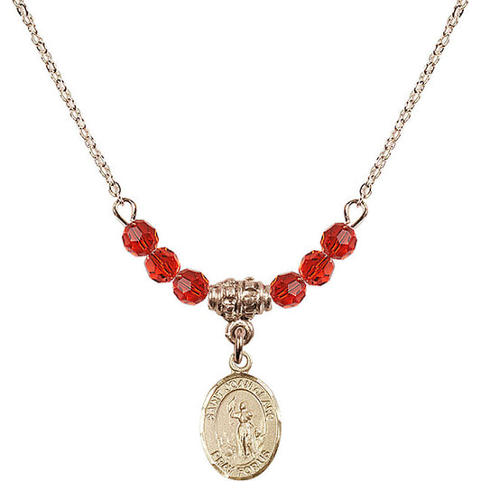 14kt Gold Filled Saint Joan of Arc Birthstone Necklace with Ruby Beads - 9053