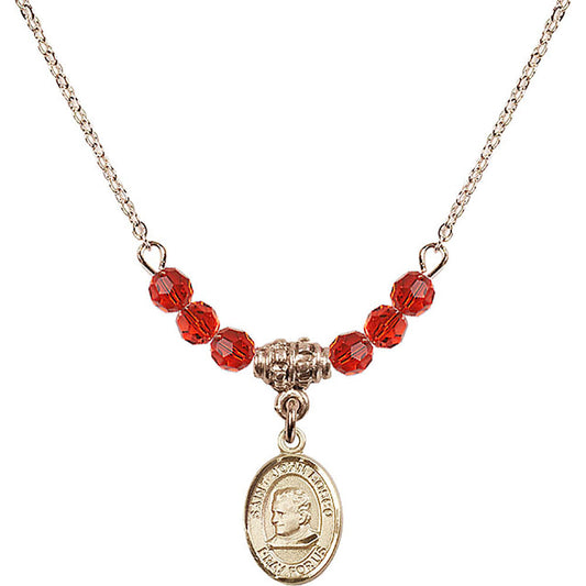 14kt Gold Filled Saint John Bosco Birthstone Necklace with Ruby Beads - 9055
