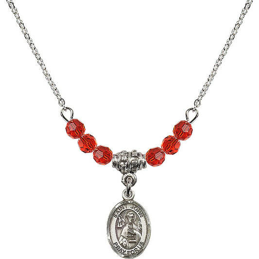 Sterling Silver Saint John the Apostle Birthstone Necklace with Ruby Beads - 9056