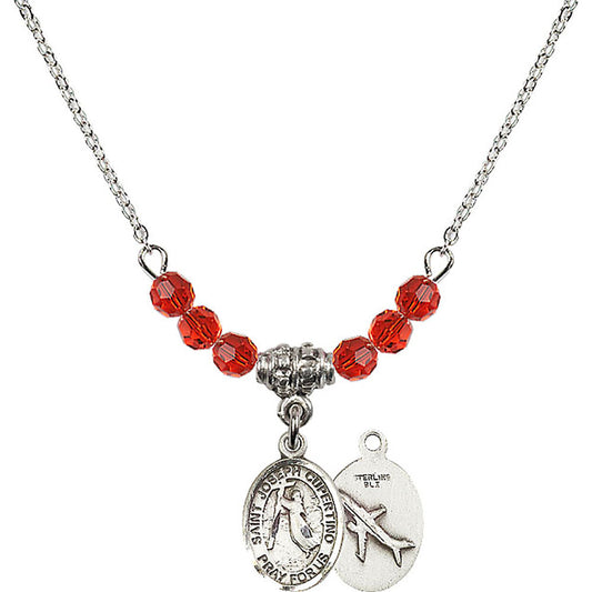 Sterling Silver Saint Joseph of Cupertino Birthstone Necklace with Ruby Beads - 9057