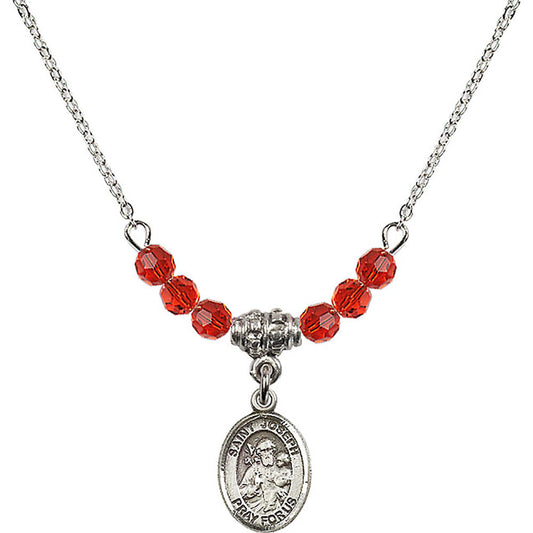 Sterling Silver Saint Joseph Birthstone Necklace with Ruby Beads - 9058