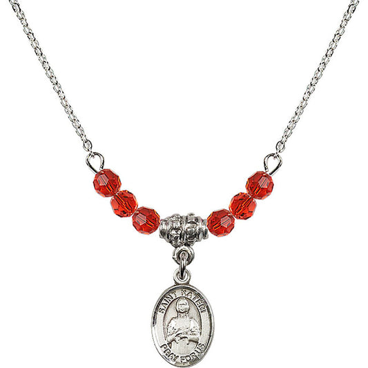 Sterling Silver Saint Kateri Tekakwitha Birthstone Necklace with Ruby Beads - 9061