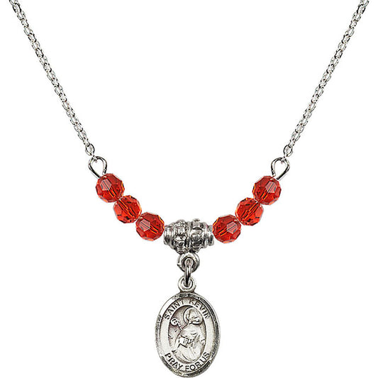 Sterling Silver Saint Kevin Birthstone Necklace with Ruby Beads - 9062