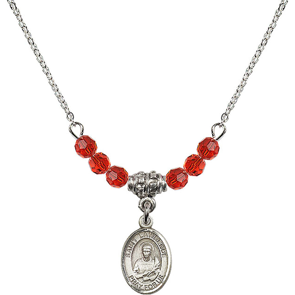 Sterling Silver Saint Lawrence Birthstone Necklace with Ruby Beads - 9063