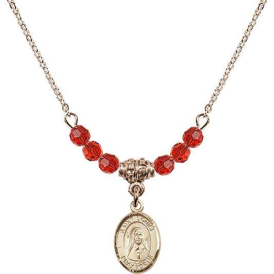 14kt Gold Filled Saint Louise de Marillac Birthstone Necklace with Ruby Beads - 9064