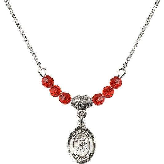 Sterling Silver Saint Louise de Marillac Birthstone Necklace with Ruby Beads - 9064
