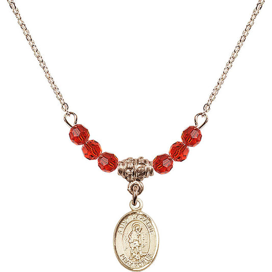 14kt Gold Filled Saint Lazarus Birthstone Necklace with Ruby Beads - 9066