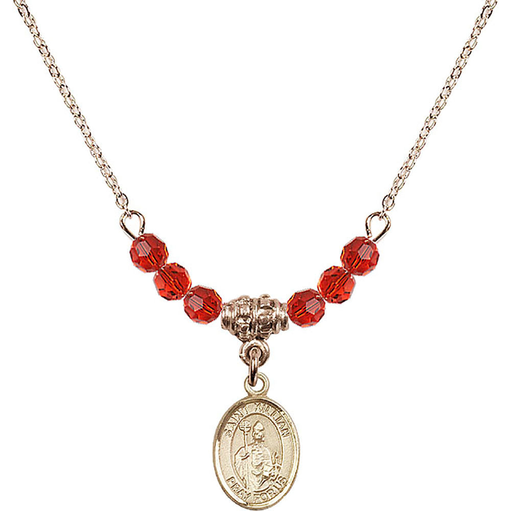 14kt Gold Filled Saint Kilian Birthstone Necklace with Ruby Beads - 9067