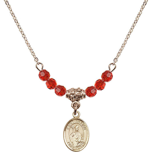 14kt Gold Filled Saint Kilian Birthstone Necklace with Ruby Beads - 9067
