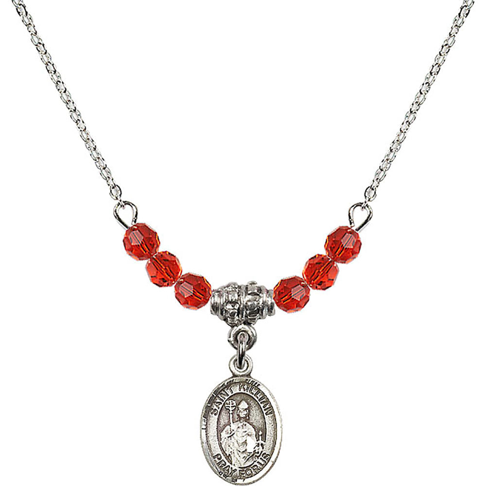 Sterling Silver Saint Kilian Birthstone Necklace with Ruby Beads - 9067