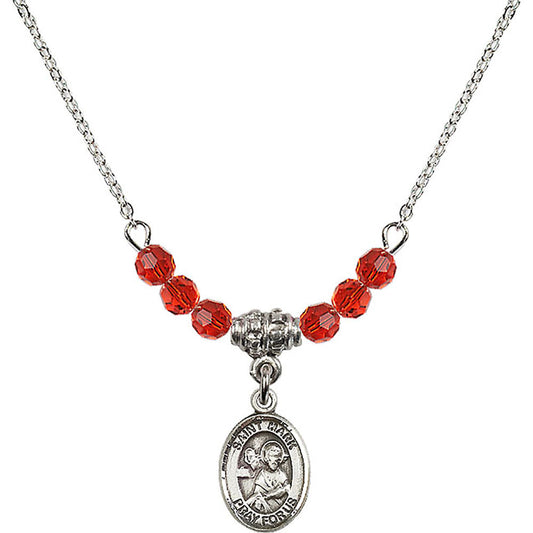 Sterling Silver Saint Mark the Evangelist Birthstone Necklace with Ruby Beads - 9070