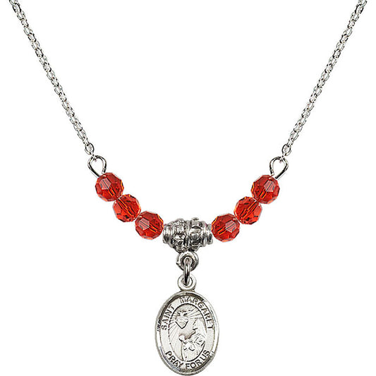 Sterling Silver Saint Margaret Mary Alacoque Birthstone Necklace with Ruby Beads - 9072