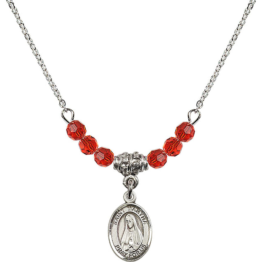 Sterling Silver Saint Martha Birthstone Necklace with Ruby Beads - 9075