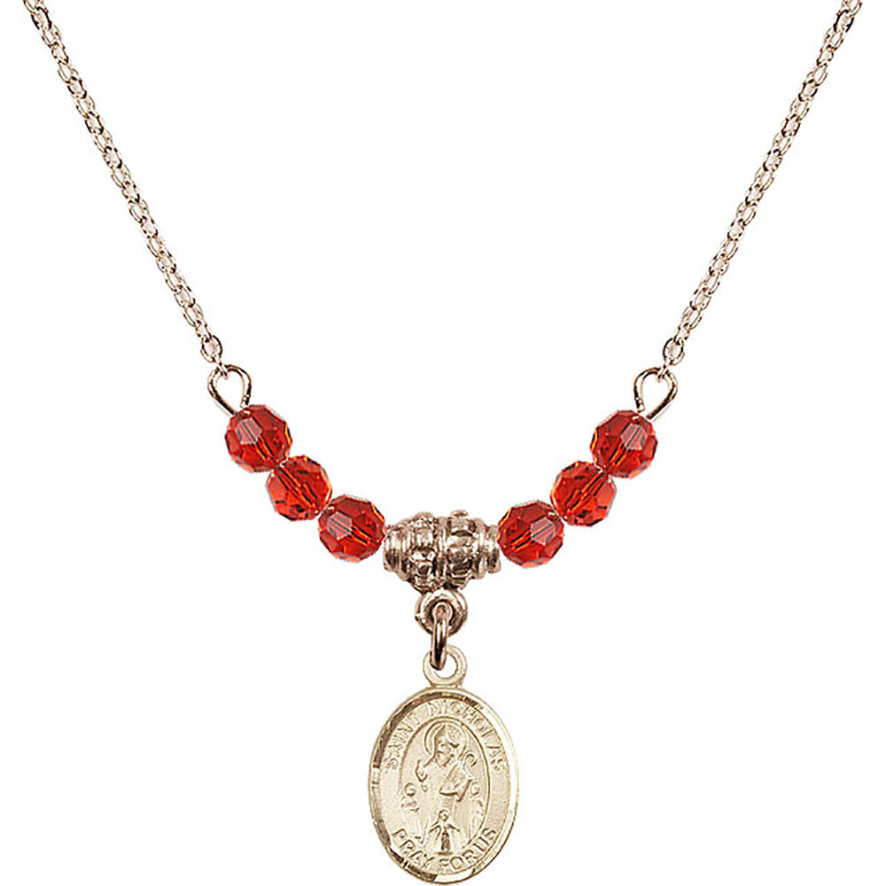 14kt Gold Filled Saint Nicholas Birthstone Necklace with Ruby Beads - 9080