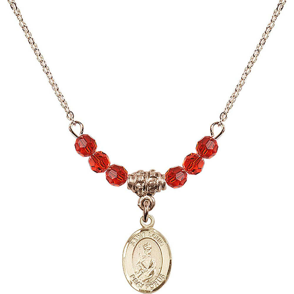 14kt Gold Filled Saint Louis Birthstone Necklace with Ruby Beads - 9081