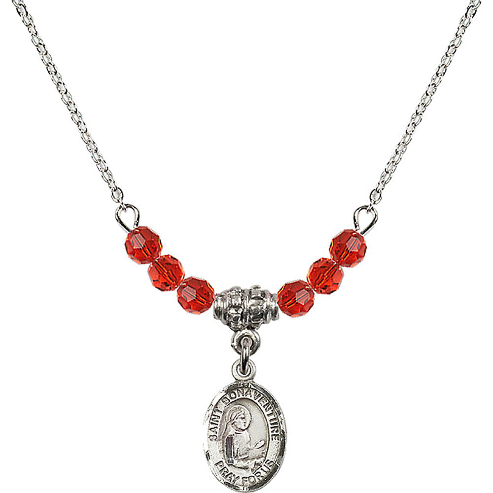 Sterling Silver Saint Bonaventure Birthstone Necklace with Ruby Beads - 9085