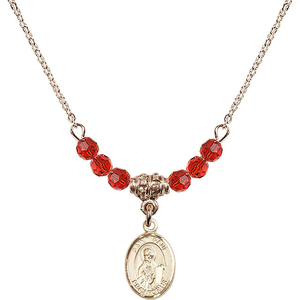 14kt Gold Filled Saint Paul the Apostle Birthstone Necklace with Ruby Beads - 9086